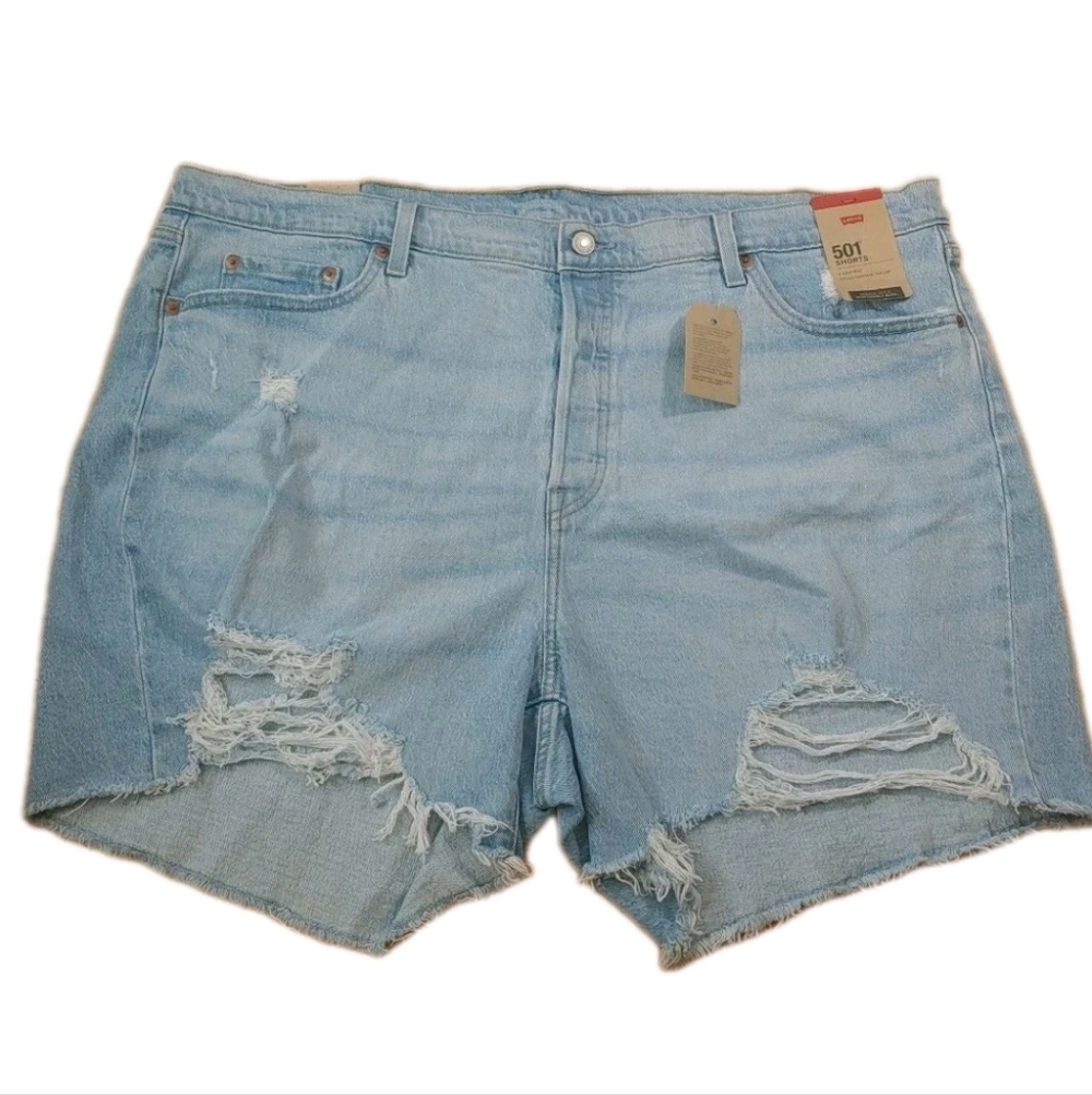 Levi's Cutoffs Jean Shorts Plus 22W Button Fly Light Blue Distressed Denim New - Picture 11 of 13